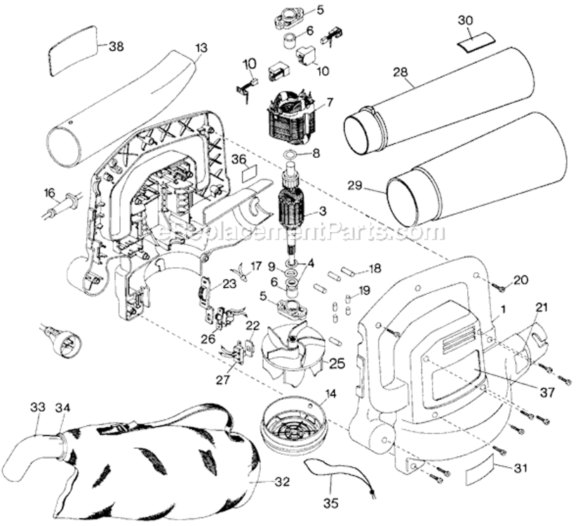 Page A Diagram and Parts List for BV300-04 Type 1 Black and Decker Leaf Blower / Vacuum